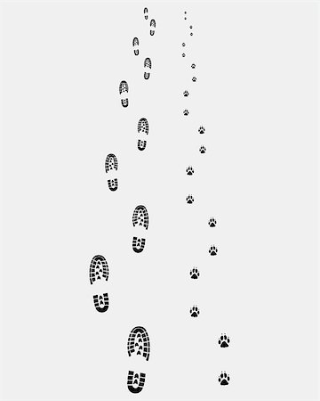 footprints on a path vector - Footprints of man and dog, vector illustration Stock Photo - Budget Royalty-Free & Subscription, Code: 400-08044850