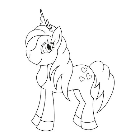 simsearch:400-04355915,k - Vector illustration of cute horse princess, royal pony with a magnificent mane and tail, coloring book page for children Fotografie stock - Microstock e Abbonamento, Codice: 400-08044924