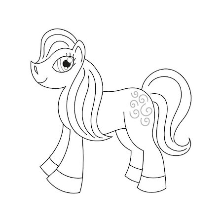 simsearch:400-04355915,k - Vector illustration of cute horse, pony with a magnificent mane and tail, coloring book page for children Fotografie stock - Microstock e Abbonamento, Codice: 400-08044928