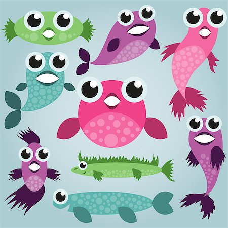simsearch:400-05907297,k - Cartoon sea fish set, funny comic fishes, simple fishes Stock Photo - Budget Royalty-Free & Subscription, Code: 400-08044961