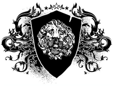 Decorative shield with a bas-relief of a lion and swirls Stock Photo - Budget Royalty-Free & Subscription, Code: 400-08045074