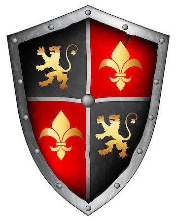 power ax - medieval shield divided into four fields with the image of a lion and the lily Stock Photo - Budget Royalty-Free & Subscription, Code: 400-08045076