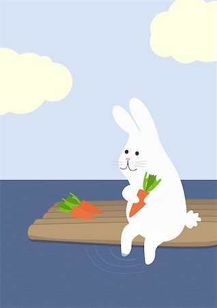 farm cart art - rabbit with carrot on a raft, stock vector illustration Stock Photo - Budget Royalty-Free & Subscription, Code: 400-08045131