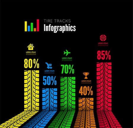 Tire tracks infographics background. Vector illustration on black Stock Photo - Budget Royalty-Free & Subscription, Code: 400-08045160