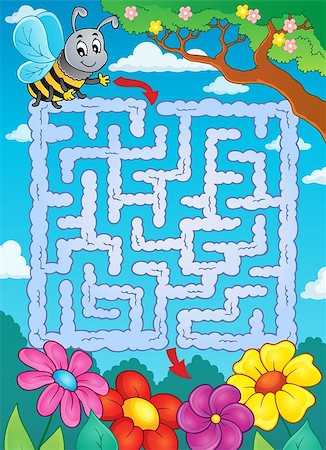simsearch:400-04235844,k - Maze 2 with bee and flowers - eps10 vector illustration. Photographie de stock - Aubaine LD & Abonnement, Code: 400-08045249