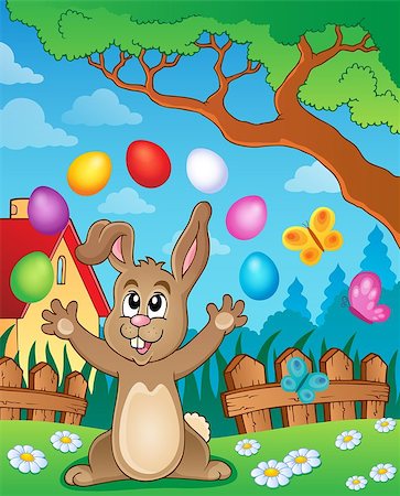 simsearch:400-09098381,k - Young bunny with Easter eggs theme 4 - eps10 vector illustration. Stock Photo - Budget Royalty-Free & Subscription, Code: 400-08045265