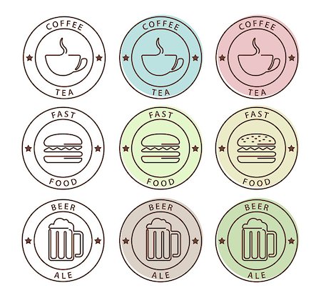 Vector set of food icons in outline style, coffee, tea, beer, fast food Stock Photo - Budget Royalty-Free & Subscription, Code: 400-08045274