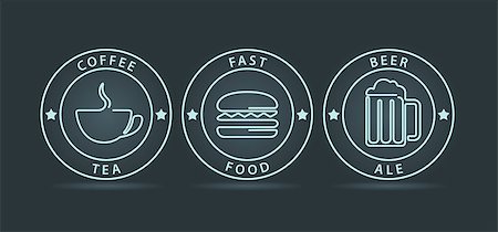 Vector set of neon outline style fast food icons Stock Photo - Budget Royalty-Free & Subscription, Code: 400-08045272
