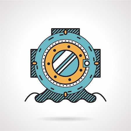 diver in the suit - Flat line color design vector icon with black contour for underwater research old style helmet on white background. Stock Photo - Budget Royalty-Free & Subscription, Code: 400-08045383