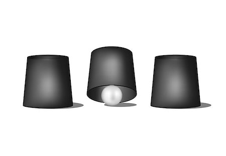simsearch:400-04003790,k - Thimblerig with black cups and ball on white background Stockbilder - Microstock & Abonnement, Bildnummer: 400-08045524