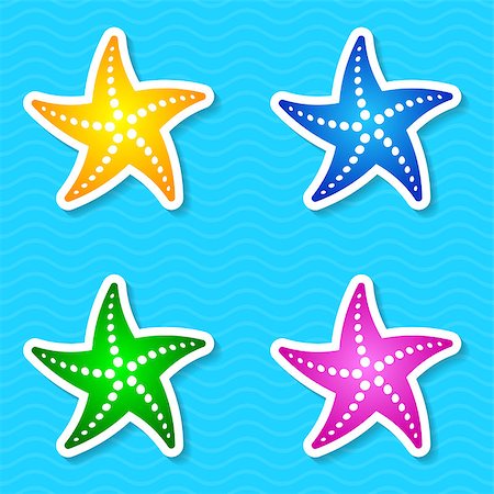simsearch:400-07171376,k - Colorful vector starfish labels isolated on blue background Stockbilder - Microstock & Abonnement, Bildnummer: 400-08045604