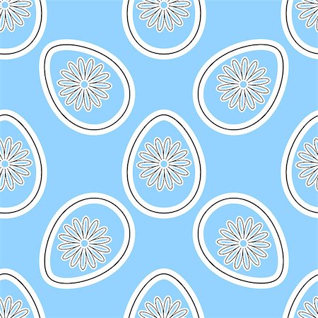 White eggs with white flowers on the blue background. Vector illustration Stock Photo - Budget Royalty-Free & Subscription, Code: 400-08045690