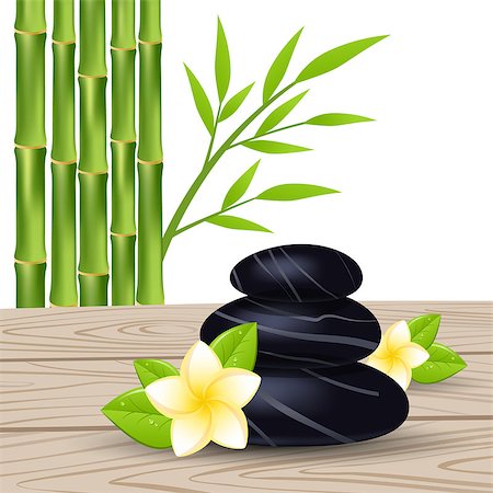Spa stones, frangipani flower and bamboo isolated on a white background. Vector illustration. Stock Photo - Budget Royalty-Free & Subscription, Code: 400-08045704