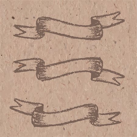ribbon pattern background - Set of brown banners, drawing with chalk on craft paper Stock Photo - Budget Royalty-Free & Subscription, Code: 400-08045710