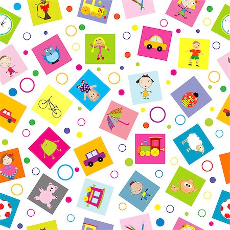 Seamless background with toys and cartoon kids Stockbilder - Microstock & Abonnement, Bildnummer: 400-08045979
