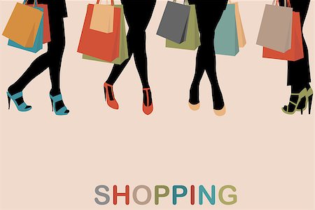 Vintage women silhouettes legs with high heels and shopping bags Stock Photo - Budget Royalty-Free & Subscription, Code: 400-08045982