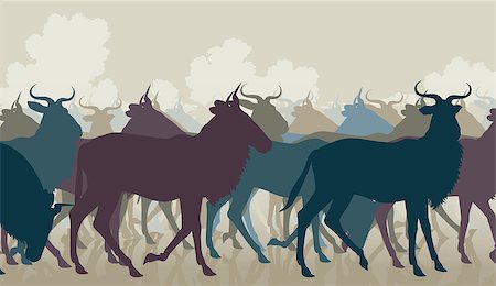 EPS8 editable vector cutout illustration of a herd of adult wildebeest Stock Photo - Budget Royalty-Free & Subscription, Code: 400-08046208