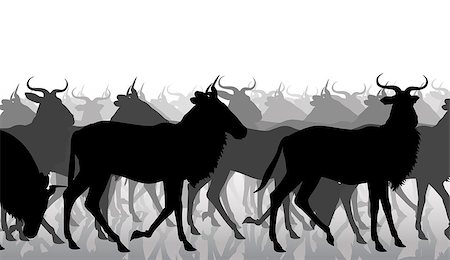 EPS8 editable vector cutout illustration of a herd of adult wildebeest Stock Photo - Budget Royalty-Free & Subscription, Code: 400-08046209