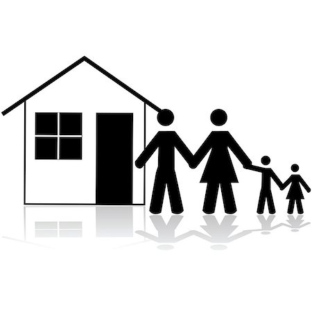 family stick figures - Icon illustration showing a family in front of a simple house Stock Photo - Budget Royalty-Free & Subscription, Code: 400-08046318