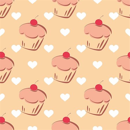 simsearch:400-08097094,k - Tile vector pattern with cherry cupcake and hearts on pink background for seamless decoration wallpaper Stock Photo - Budget Royalty-Free & Subscription, Code: 400-08046527
