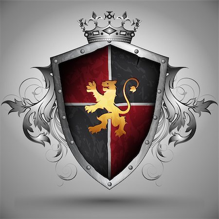 power ax - medieval combat shield with a lion on a blue and red background Stock Photo - Budget Royalty-Free & Subscription, Code: 400-08046702