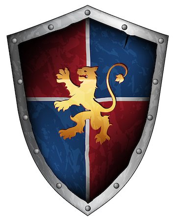 power ax - medieval combat shield with a lion on a blue and red background Stock Photo - Budget Royalty-Free & Subscription, Code: 400-08046703