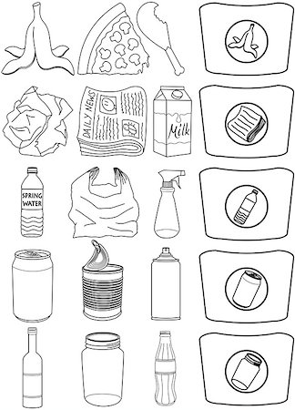 Vector illustration pack of organic paper plastic aluminium and glass items for recycling. Stock Photo - Budget Royalty-Free & Subscription, Code: 400-08046769