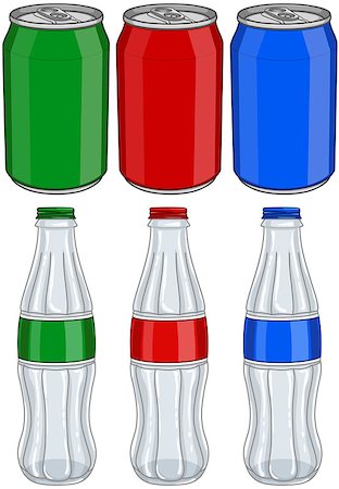 empty soft drink glass bottles - Vector illustration pack of red green and blue soda cans and glass bottles. Stock Photo - Budget Royalty-Free & Subscription, Code: 400-08046772