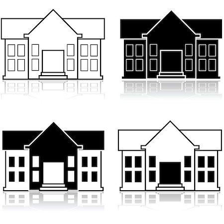Icon illustration showing a fancy house or school in four different color schemes Stock Photo - Budget Royalty-Free & Subscription, Code: 400-08046837