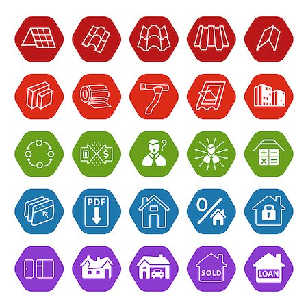 Sale buildings materials (roof, facade) site icons set isolated on white background, vector illustration Stock Photo - Budget Royalty-Free & Subscription, Code: 400-08047022