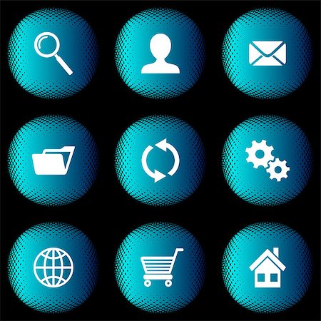 Vector round halftone blue buttons with website icons Stock Photo - Budget Royalty-Free & Subscription, Code: 400-08047054