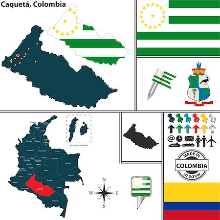 simsearch:400-08047078,k - Vector map of region of Caqueta with coat of arms and location on Colombian map Stock Photo - Budget Royalty-Free & Subscription, Code: 400-08047065