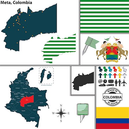 simsearch:400-07958107,k - Vector map of region of Meta with coat of arms and location on Colombian map Foto de stock - Super Valor sin royalties y Suscripción, Código: 400-08047076
