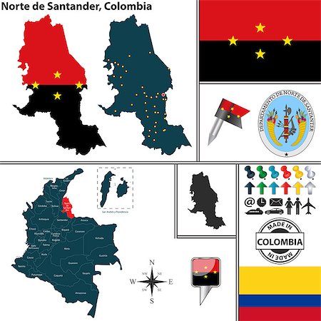 simsearch:400-08050839,k - Vector map of region of Norte de Santander with coat of arms and location on Colombian map Stock Photo - Budget Royalty-Free & Subscription, Code: 400-08047078