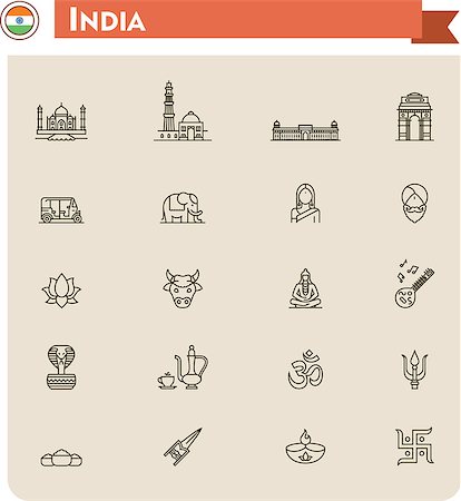 Set of the India traveling related icons Stock Photo - Budget Royalty-Free & Subscription, Code: 400-08047250