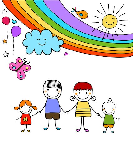 happy family and rainbow Foto de stock - Super Valor sin royalties y Suscripción, Código: 400-08047280