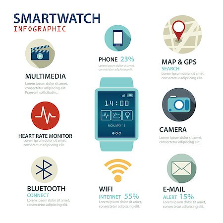 reloj digital - smart watch infographic Foto de stock - Super Valor sin royalties y Suscripción, Código: 400-08047329