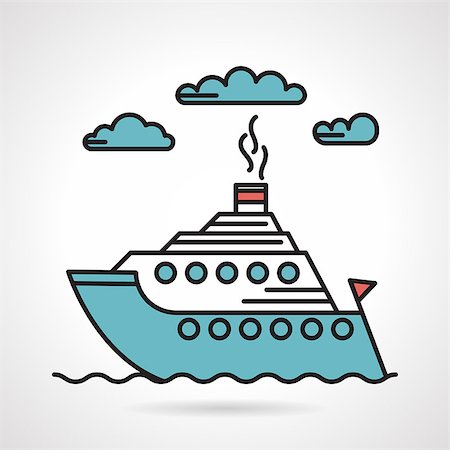 simsearch:400-06067620,k - Colored flat design vector icon for seascape with cruise steam ship on white background with blue clouds. Stock Photo - Budget Royalty-Free & Subscription, Code: 400-08047696