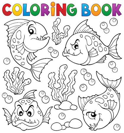 Coloring book piranha fishes theme 1 - eps10 vector illustration. Stock Photo - Budget Royalty-Free & Subscription, Code: 400-08047749