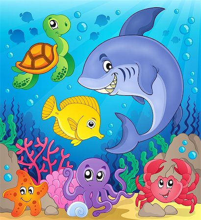 simsearch:400-08616368,k - Underwater ocean fauna theme 6 - eps10 vector illustration. Foto de stock - Super Valor sin royalties y Suscripción, Código: 400-08047796
