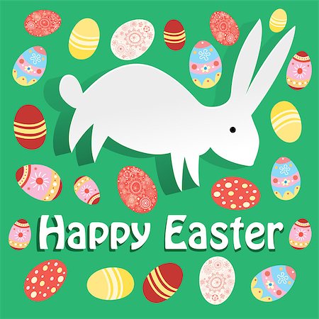 simsearch:400-06766392,k - bright Easter card with rabbit on a green background with eggs Stock Photo - Budget Royalty-Free & Subscription, Code: 400-08048252