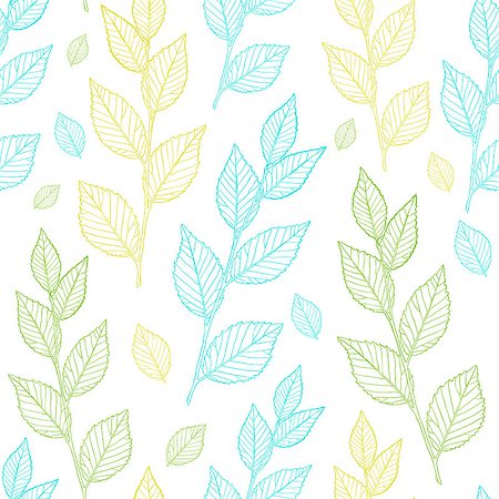 deniskolt (artist) - Seamless spring leaf pattern. Line vector leaves. Foto de stock - Royalty-Free Super Valor e Assinatura, Número: 400-08048682