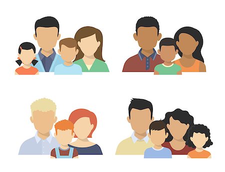 Flat four various couples  with children isolated on white Stock Photo - Budget Royalty-Free & Subscription, Code: 400-08048707