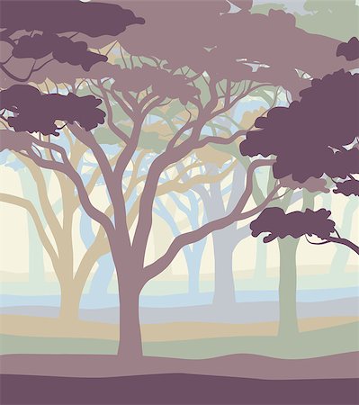 EPS8 editable vector illustration of an open acacia woodland in pastel colors Stock Photo - Budget Royalty-Free & Subscription, Code: 400-08048787