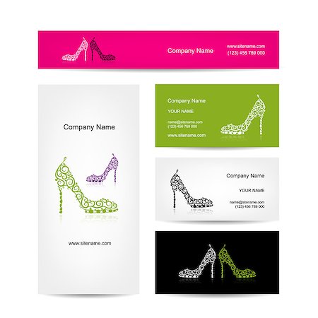 postcard shop - Business cards design, ornate female shoes. Vector illustration Stock Photo - Budget Royalty-Free & Subscription, Code: 400-08048862