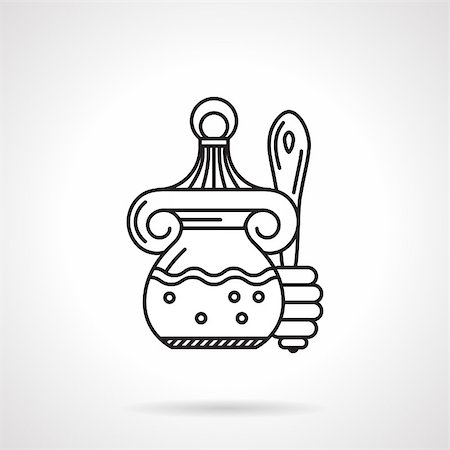 Black flat line vector icon for jar of honey with stick and figure cover on white background. Photographie de stock - Aubaine LD & Abonnement, Code: 400-08049083