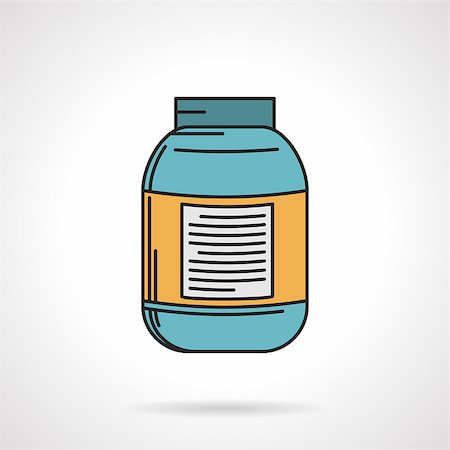 Flat color design vector icon for blue jar of creatine on white background. Sports nutrition for increase strength, muscle mass and short-term anaerobic endurance on workout. Fotografie stock - Microstock e Abbonamento, Codice: 400-08049398