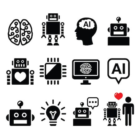 person at computer icon - Vector icons set of robot, modern technology isolated on white Stock Photo - Budget Royalty-Free & Subscription, Code: 400-08049420