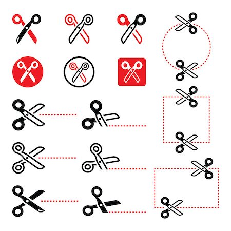 paper cut illustration - Vector tools black and red icons set - scissors isolated on white Stock Photo - Budget Royalty-Free & Subscription, Code: 400-08049438