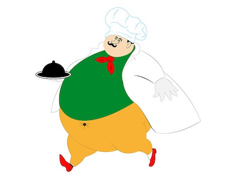 fat men in uniform - fat chef submits food on a white background Stock Photo - Budget Royalty-Free & Subscription, Code: 400-08049456